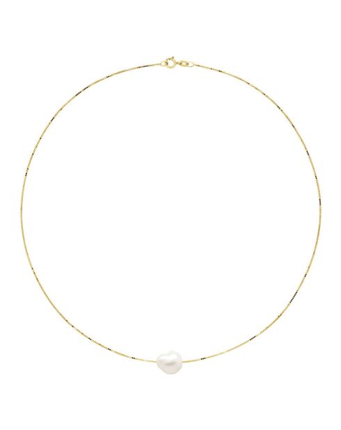 Collier Or jaune & Perle de Culture d'Eau Douce Baroque blanc naturel