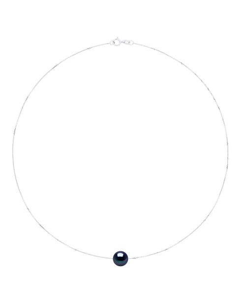 Collier Or blanc & Perle de Culture d'Eau Douce Ronde noire