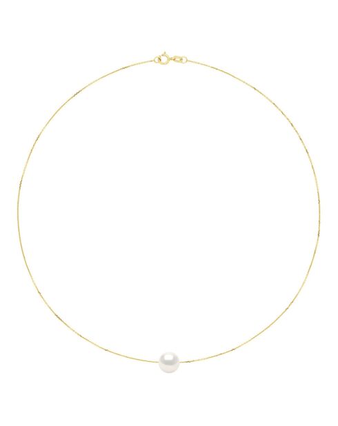 Collier Or jaune & Perle de Culture d'Eau Douce Ronde blanc naturel