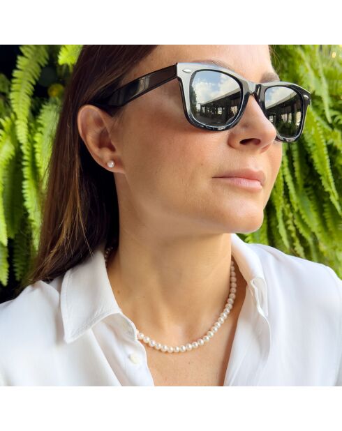 Collier Or blanc & Perles de Culture d'Eau Douce Semi-Rondes blanc naturel