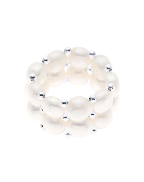 Bague 2 rangs Perles de Culture d'Eau Douce blanc naturel