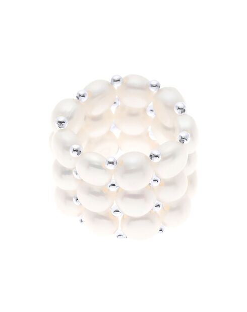 Bague 3 rangs Perles de Culture d'Eau Douce blanc naturel