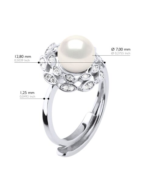 Bague Argent & Perle de Culture d'eau Douce Ronde blanc naturel