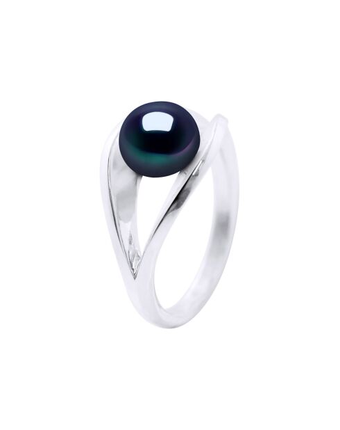 Bague Argent & Perle de Culture d'Eau Douce Bouton noire