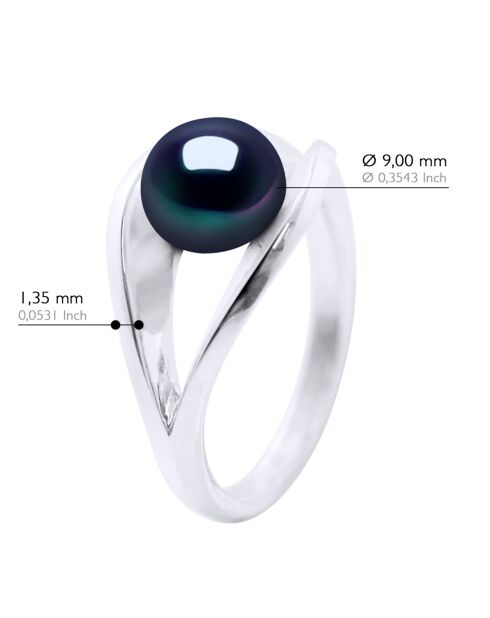 Bague Argent & Perle de Culture d'Eau Douce Bouton noire