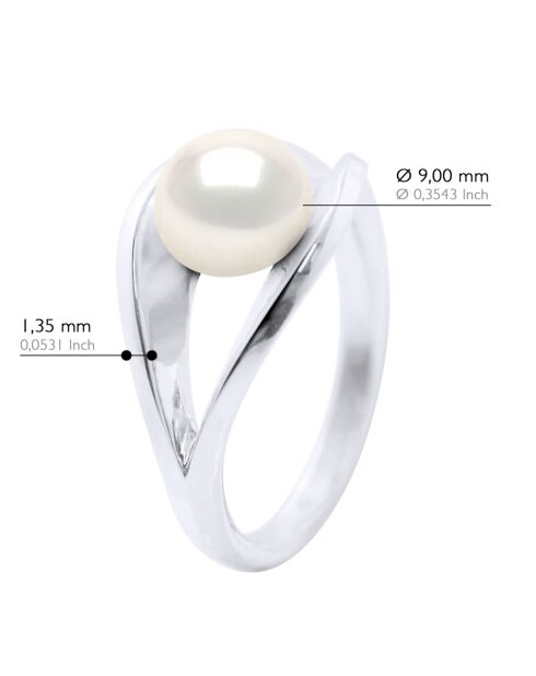 Bague Argent & Perle de Culture d'eau Douce Bouton blanc naturel