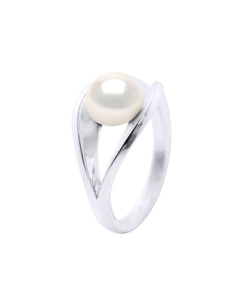 Bague Argent & Perle de Culture d'eau Douce Bouton blanc naturel