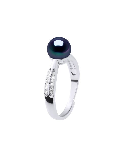 Bague Argent & Perle de Culture d'Eau Douce Ronde noire