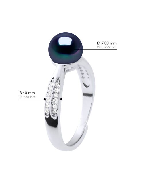 Bague Argent & Perle de Culture d'Eau Douce Ronde noire