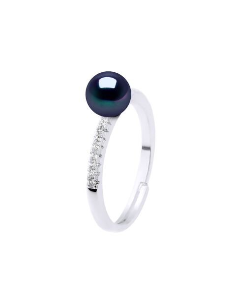 Bague Argent & Perle de Culture d'Eau Douce Ronde noire