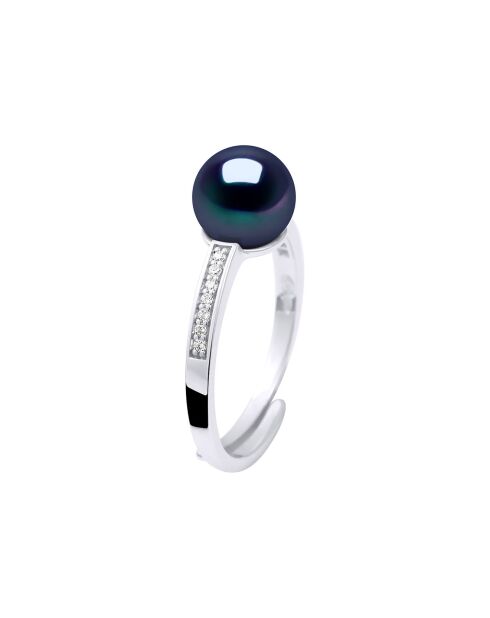 Bague Argent & Perle de Culture d'Eau Douce Ronde noire