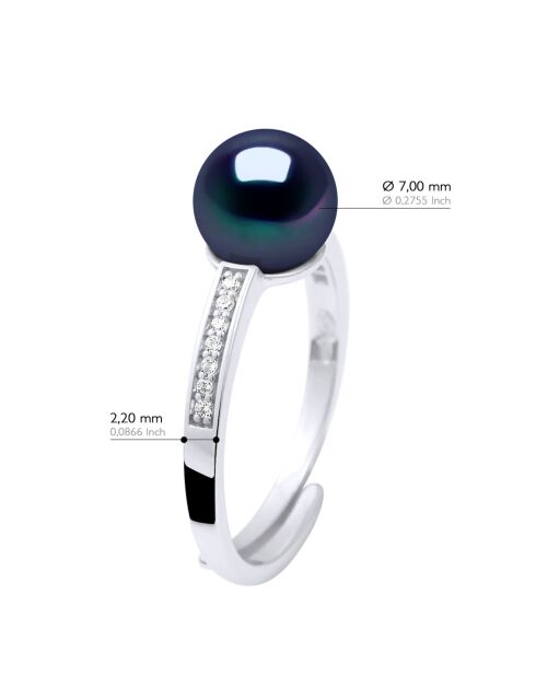Bague Argent & Perle de Culture d'Eau Douce Ronde noire