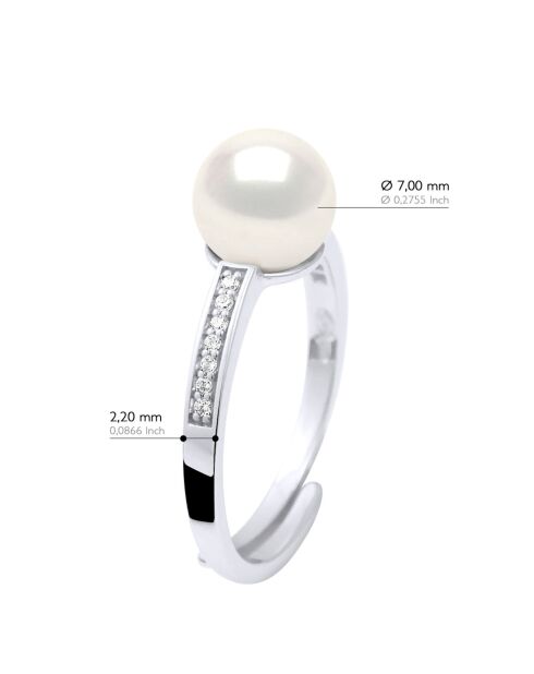 Bague Argent & Perle de Culture d'eau Douce Ronde blanc naturel