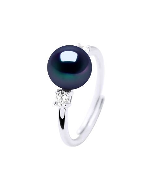 Bague Argent & Perle de Culture d'Eau Douce Ronde noire