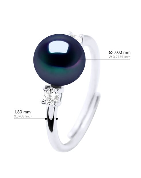 Bague Argent & Perle de Culture d'Eau Douce Ronde noire