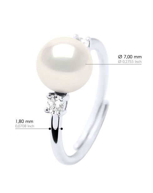 Bague Argent & Perle de Culture d'eau Douce Ronde blanc naturel