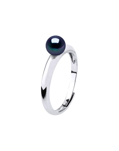 Bague Argent & Perle de Culture d'Eau Douce Ronde noire