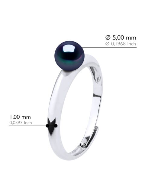 Bague Argent & Perle de Culture d'Eau Douce Ronde noire