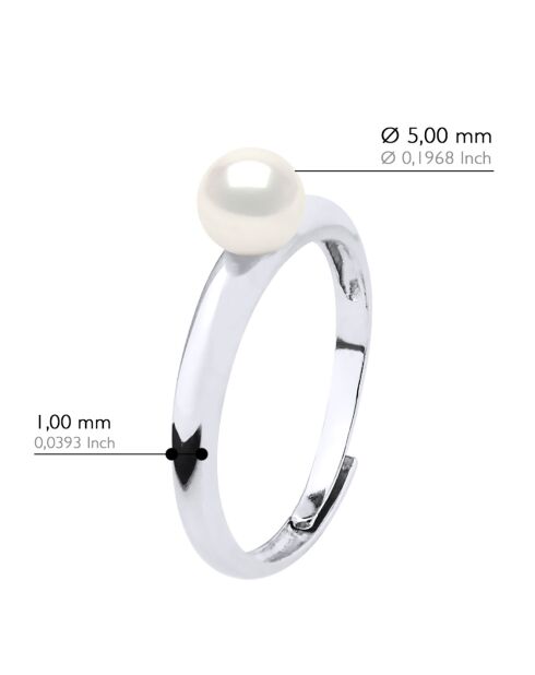 Bague Argent & Perle de Culture d'eau Douce Ronde blanc naturel