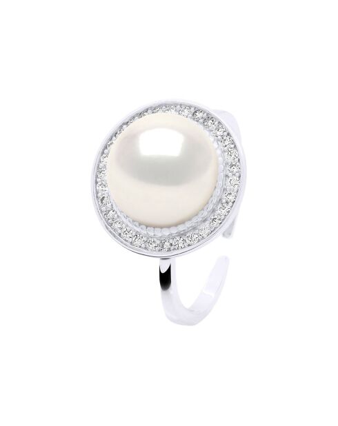 Bague Argent & Perle de Culture d'eau Douce Bouton blanc naturel