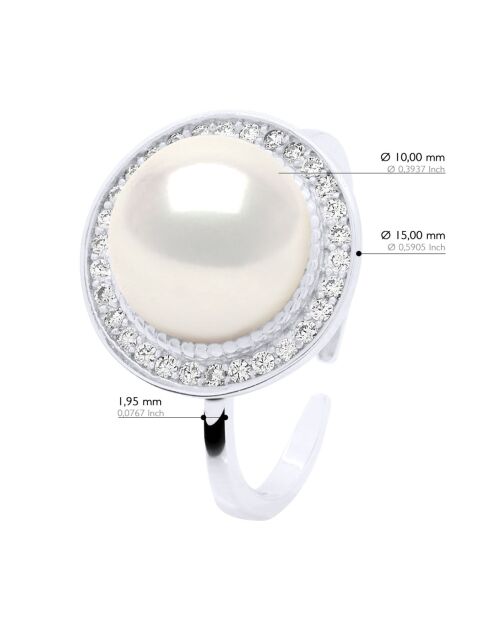 Bague Argent & Perle de Culture d'eau Douce Bouton blanc naturel