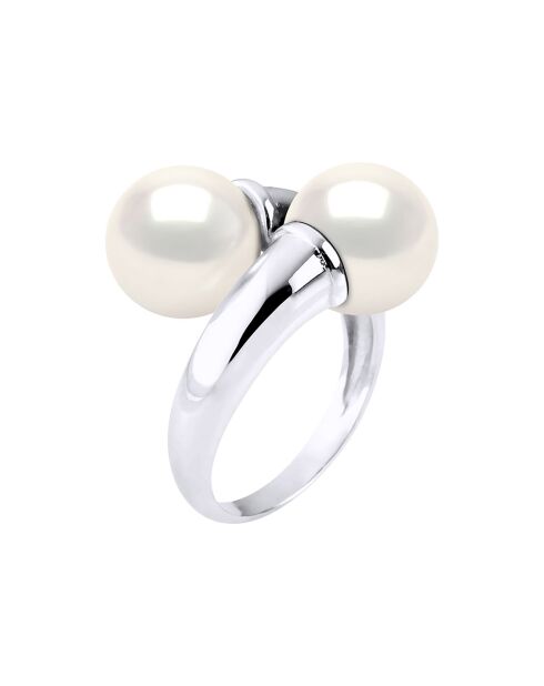 Bague Argent & Perles de Culture d'eau Douce Rondes blanc naturel