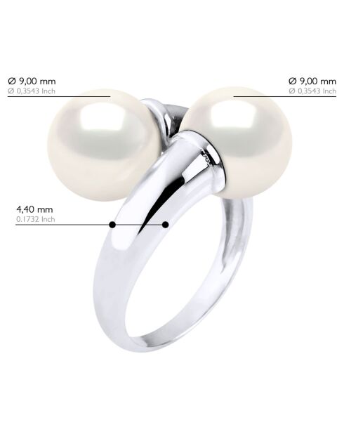 Bague Argent & Perles de Culture d'eau Douce Rondes blanc naturel