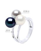 Bague Argent & Perles de Culture d'eau Douce Rondes blanc/gris/noir
