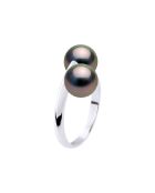 Bague Argent & Perles de Culture de Tahiti Rondes noires