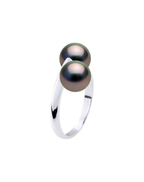 Bague Argent & Perles de Culture de Tahiti Rondes noires