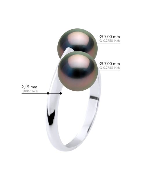 Zilveren ring en zwarte ronde Tahitiaanse gekweekte parels