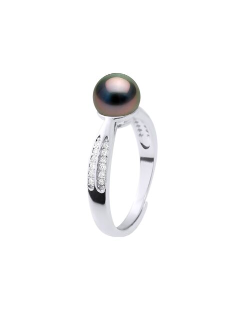 Bague Argent & Perle de Culture de Tahiti Ronde noire