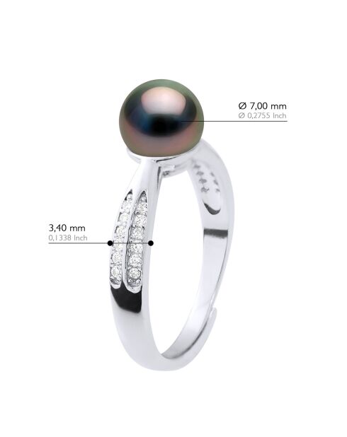 Bague Argent & Perle de Culture de Tahiti Ronde noire