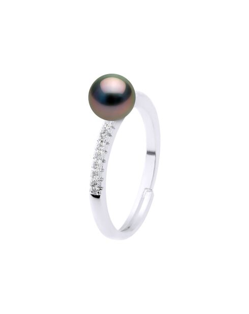 Bague Argent & Perle de Culture de Tahiti Ronde noire