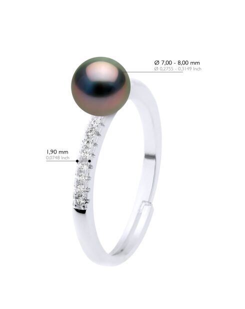 Bague Argent & Perle de Culture de Tahiti Ronde noire