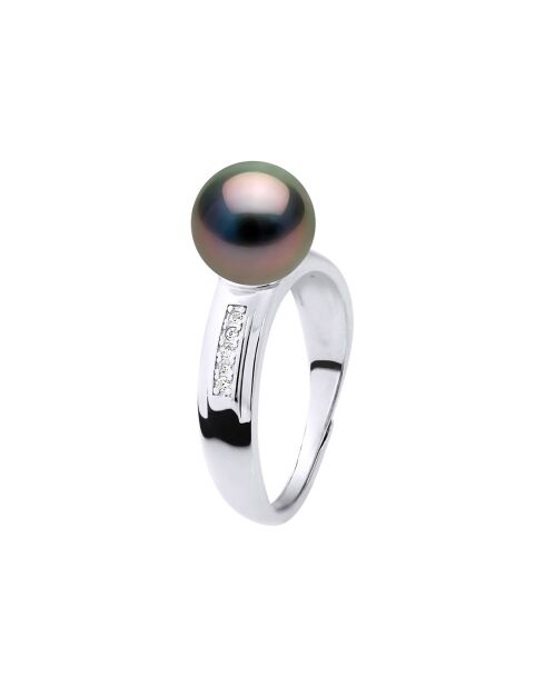 Bague Or blanc & Perle de Culture de Tahiti Ronde noire