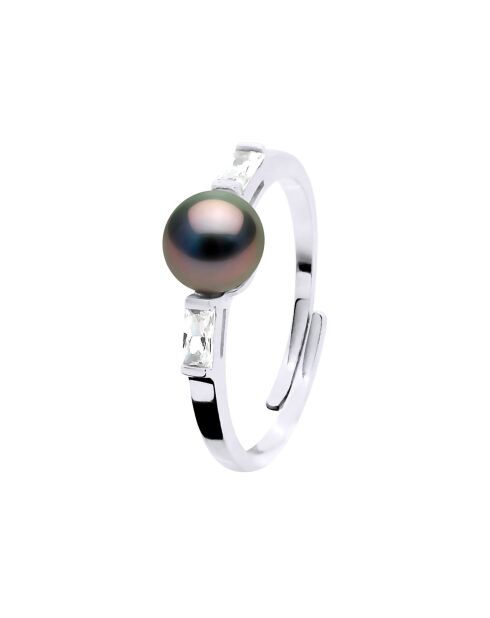 Bague Or blanc & Perle de Culture de Tahiti Ronde noire