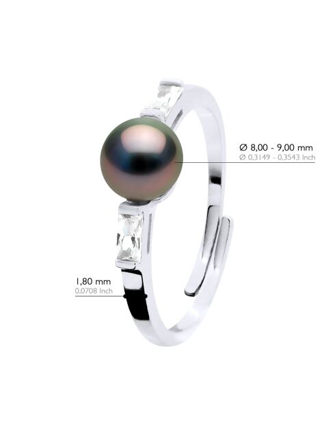 Bague Or blanc & Perle de Culture de Tahiti Ronde noire