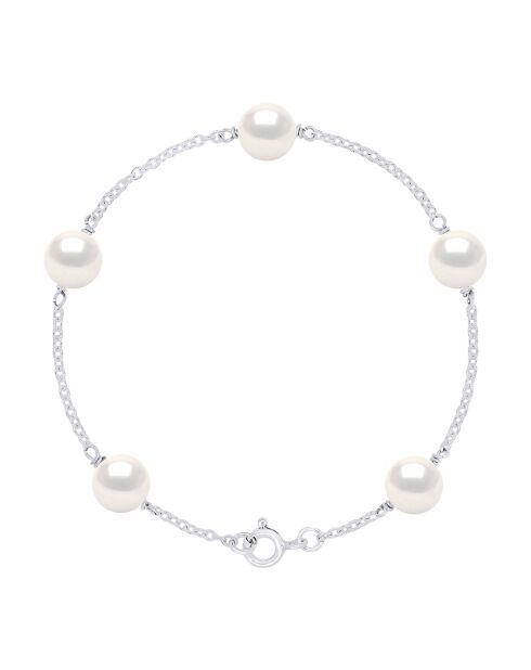 Bracelet Argent & Perles de Culture d'eau Douce Rondes blanc naturel