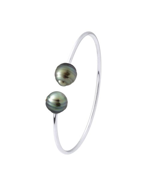 Bracelet Argent & Perles de Culture de Tahiti Cerclées noires