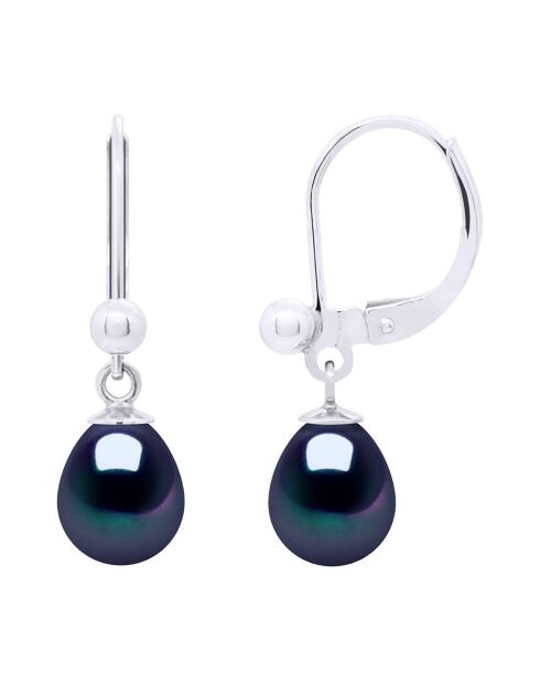 Boucles d'oreilles Argent & Perles de Culture d'Eau Douce Poires noires