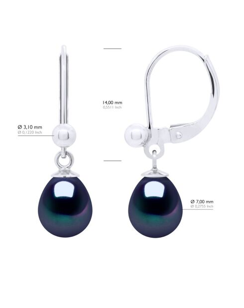 Boucles d'oreilles Argent & Perles de Culture d'Eau Douce Poires noires