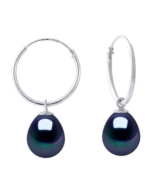 Boucles d'oreilles Argent & Perles de Culture d'Eau Douce Poires noires