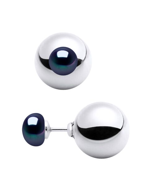 Boucles d'oreilles Argent & Perles de Culture d'Eau Douce noires