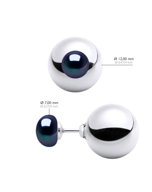 Boucles d'oreilles Argent & Perles de Culture d'Eau Douce noires