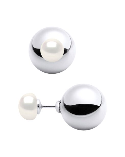 Boucles d'oreilles Argent & Perles de Culture d'eau Douce Rondes blanc naturel