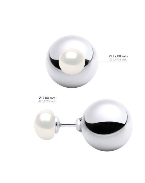 Boucles d'oreilles Argent & Perles de Culture d'eau Douce Rondes blanc naturel