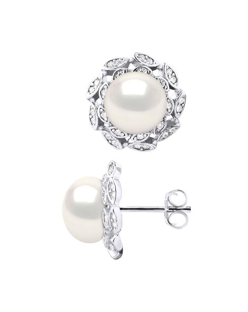 Boucles d'oreilles Argent & Perles de Culture d'eau Douce Boutons blanc naturel