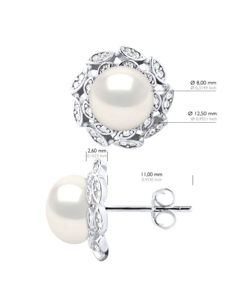 Boucles d'oreilles Argent & Perles de Culture d'eau Douce Boutons blanc naturel