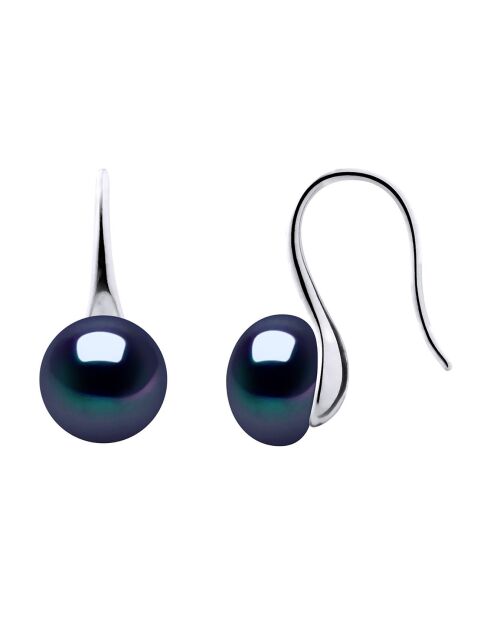 Boucles d'oreilles Argent & Perles de Culture d'Eau Douce Boutons noires